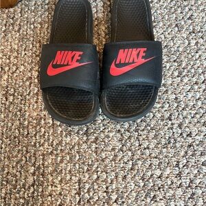 Nike Black Slides with Red Logo
